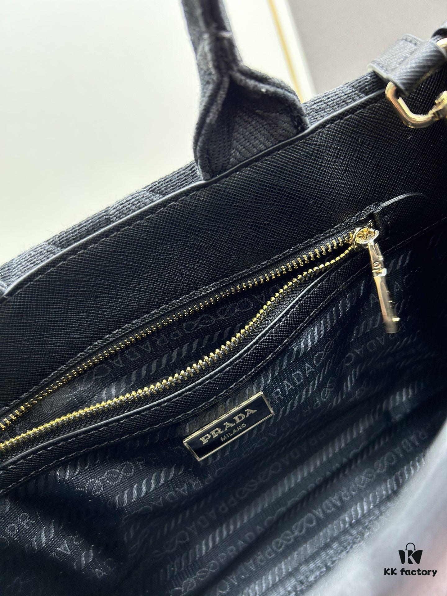 New Medium Prada Embroidered Fabric Tote Bag (with Long Shoulder Strap)