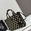 New Medium Prada Embroidered Fabric Tote Bag with Long Shoulder Strap