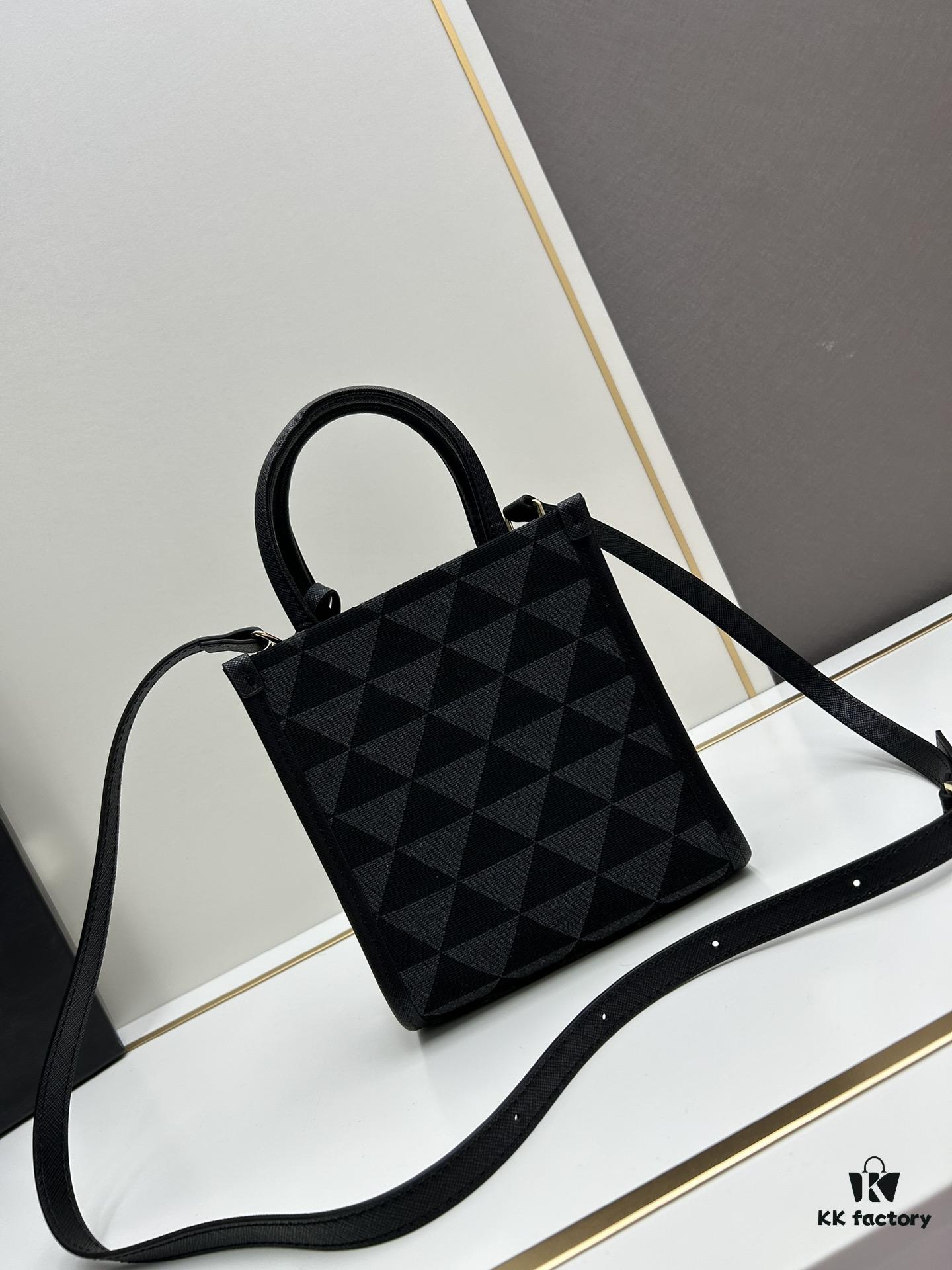 New Small Model Prada Embroidered Fabric Tote Bag Medium Size with Box (with Long Strap)