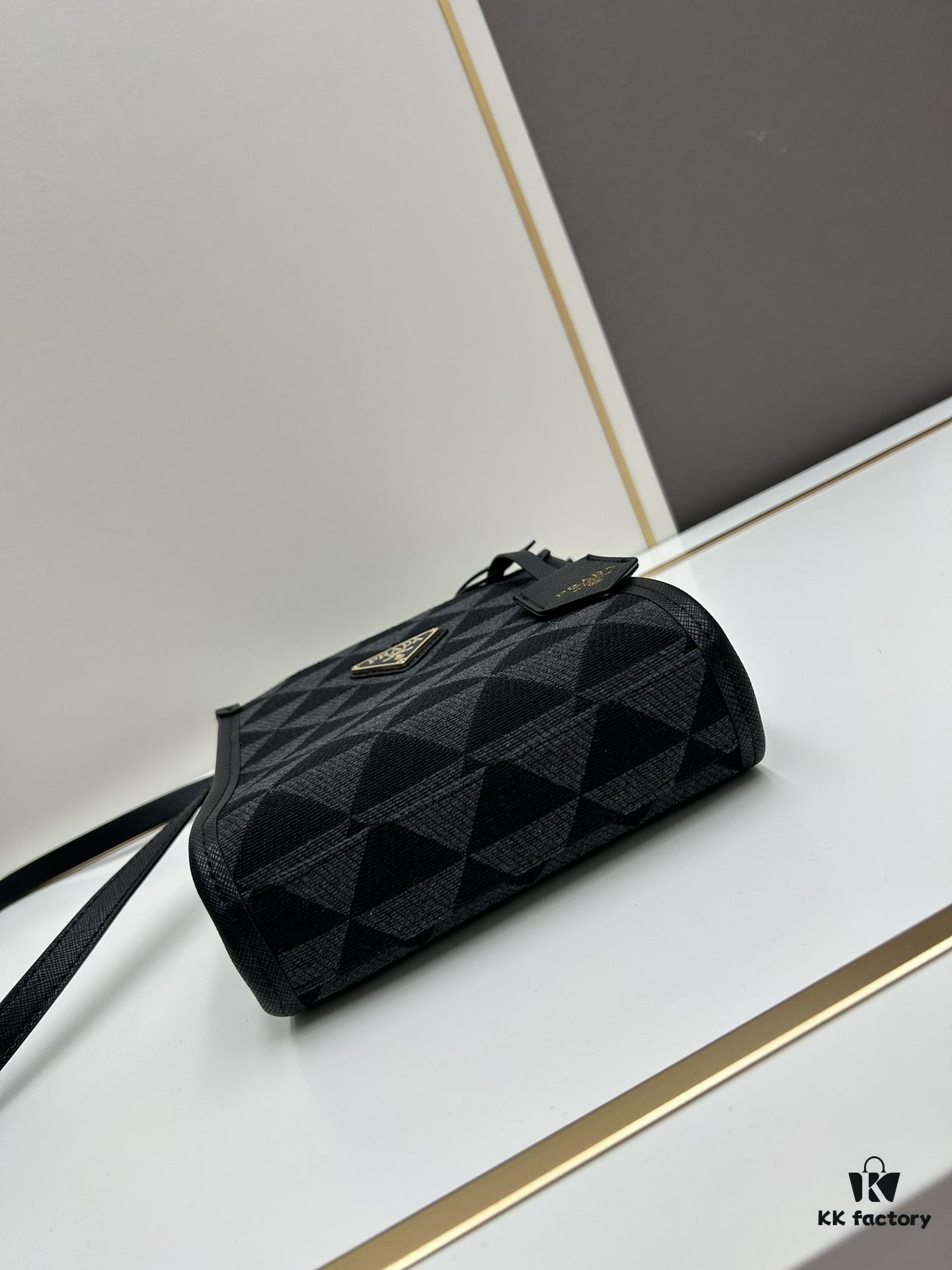 New Small Model Prada Embroidered Fabric Tote Bag Medium Size with Box (with Long Strap)