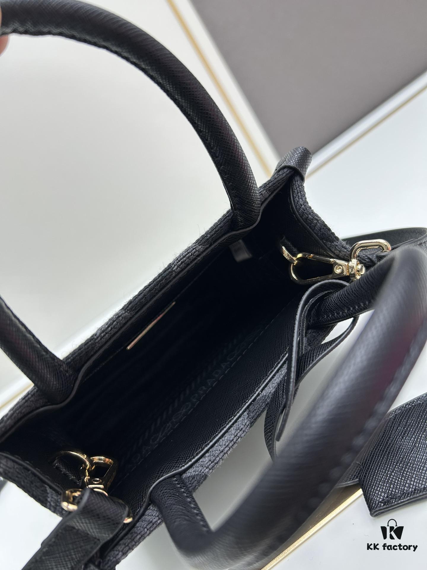 New Small Model Prada Embroidered Fabric Tote Bag Medium Size with Box (with Long Strap)