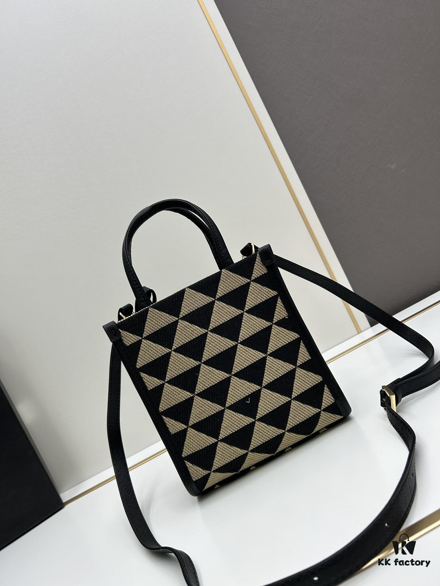 New Small Size Prada Embroidered Fabric Tote Bag Medium (with Box) with Long Strap