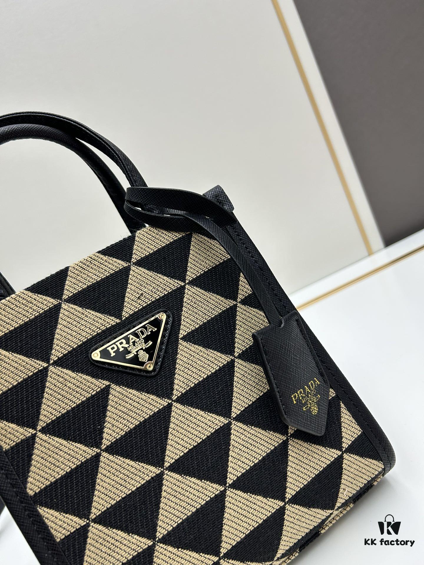 New Small Size Prada Embroidered Fabric Tote Bag Medium (with Box) with Long Strap