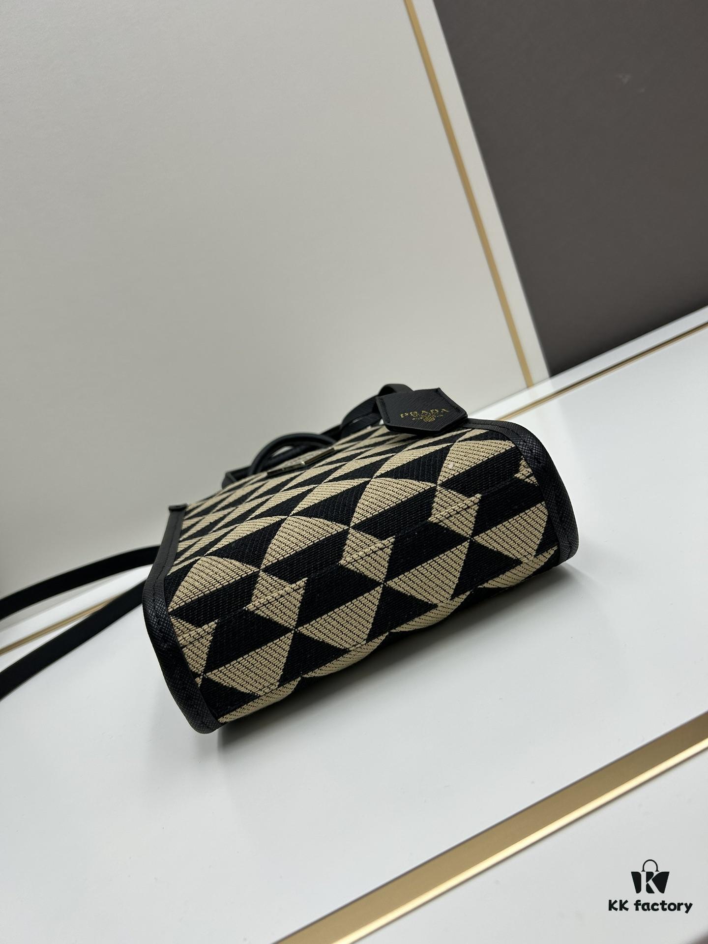 New Small Size Prada Embroidered Fabric Tote Bag Medium (with Box) with Long Strap