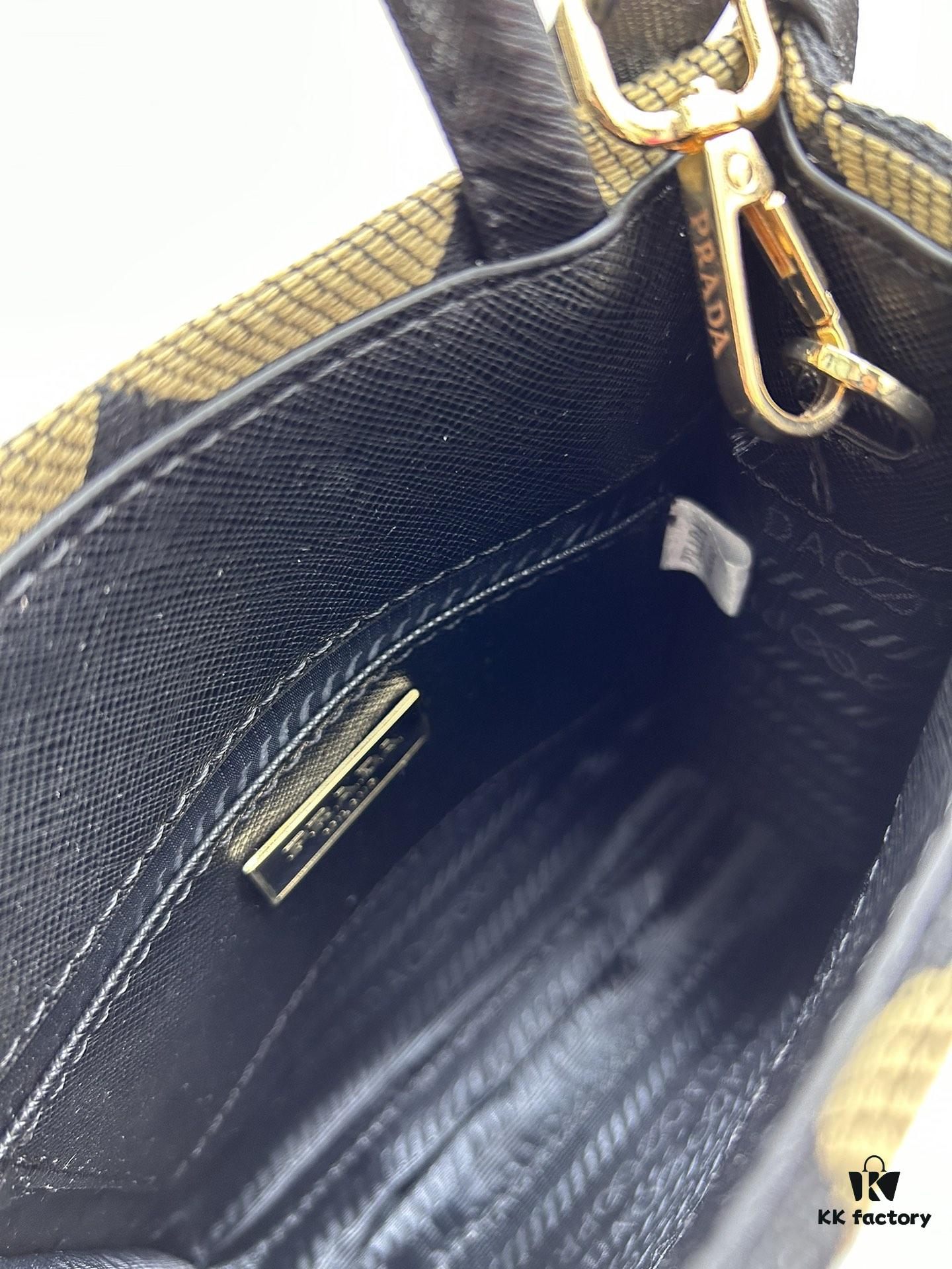 New Small Size Prada Embroidered Fabric Tote Bag Medium (with Box) with Long Strap