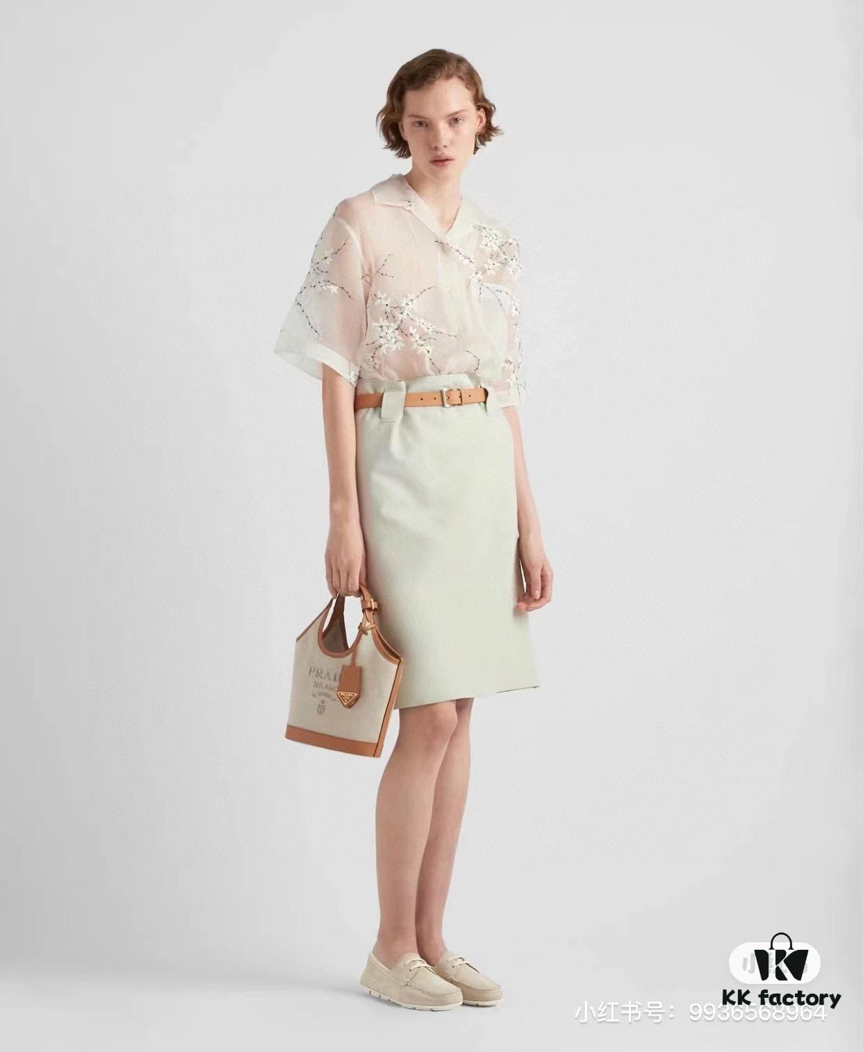 Large Size Prada New Linen Blend Tote Bag with Leather Trim