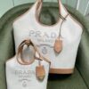 Large Size Prada New Linen Blend Tote Bag with Leather Trim