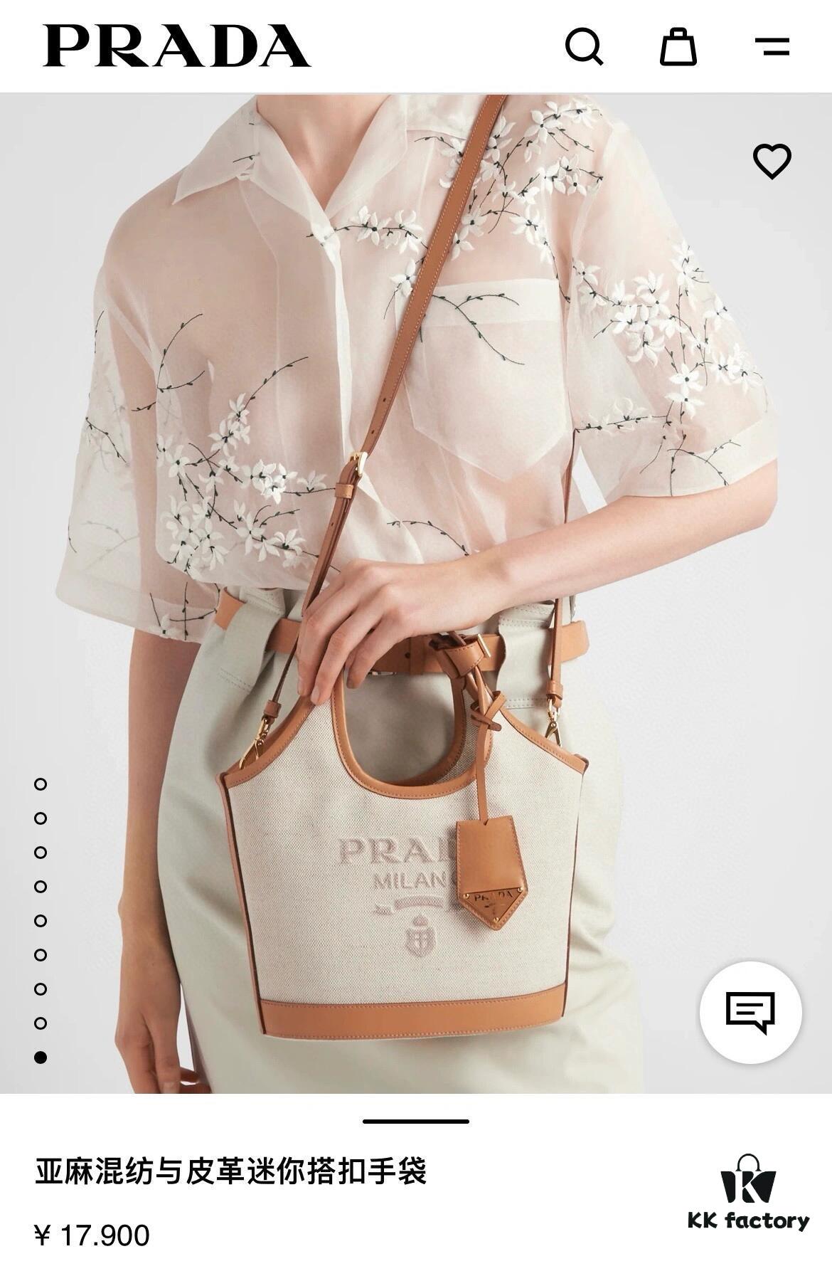 Large Size Prada New Linen Blend Tote Bag with Leather Trim