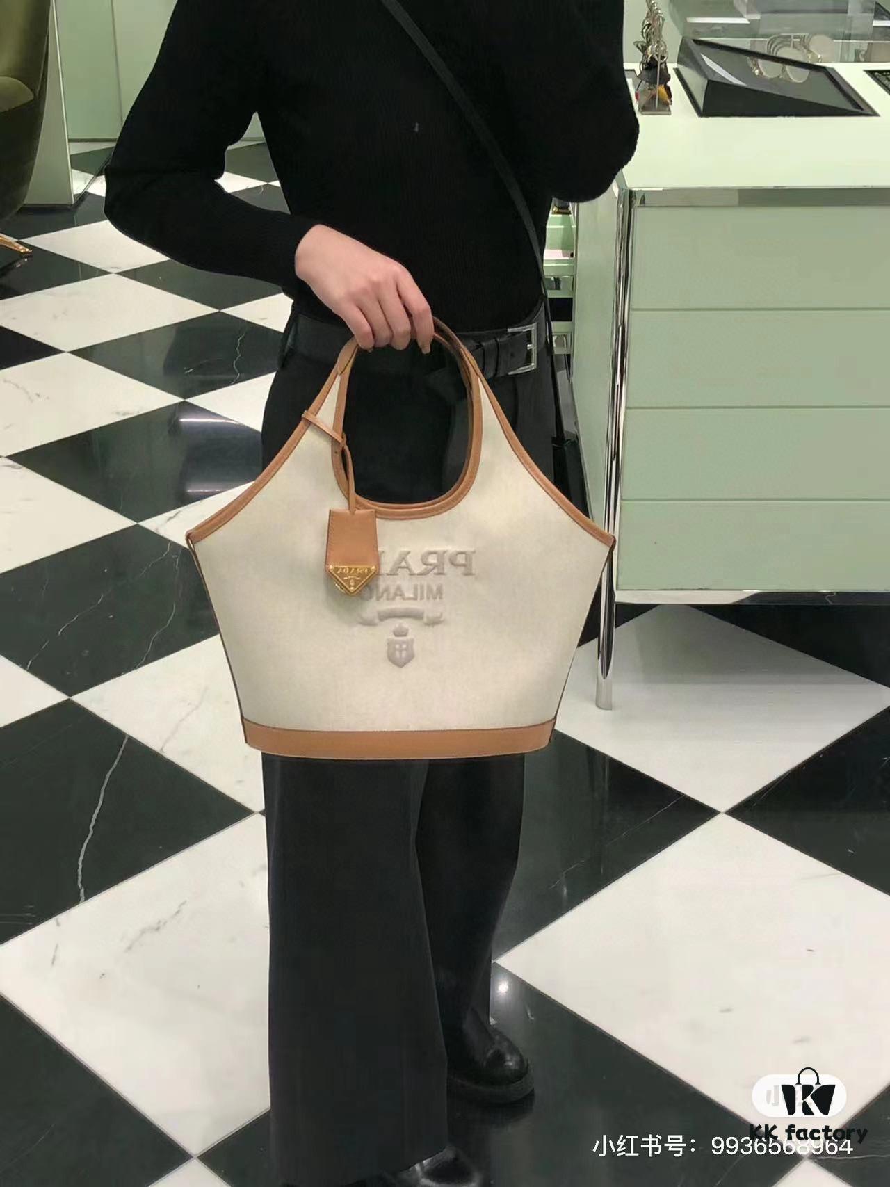 Large Size Prada New Linen Blend Tote Bag