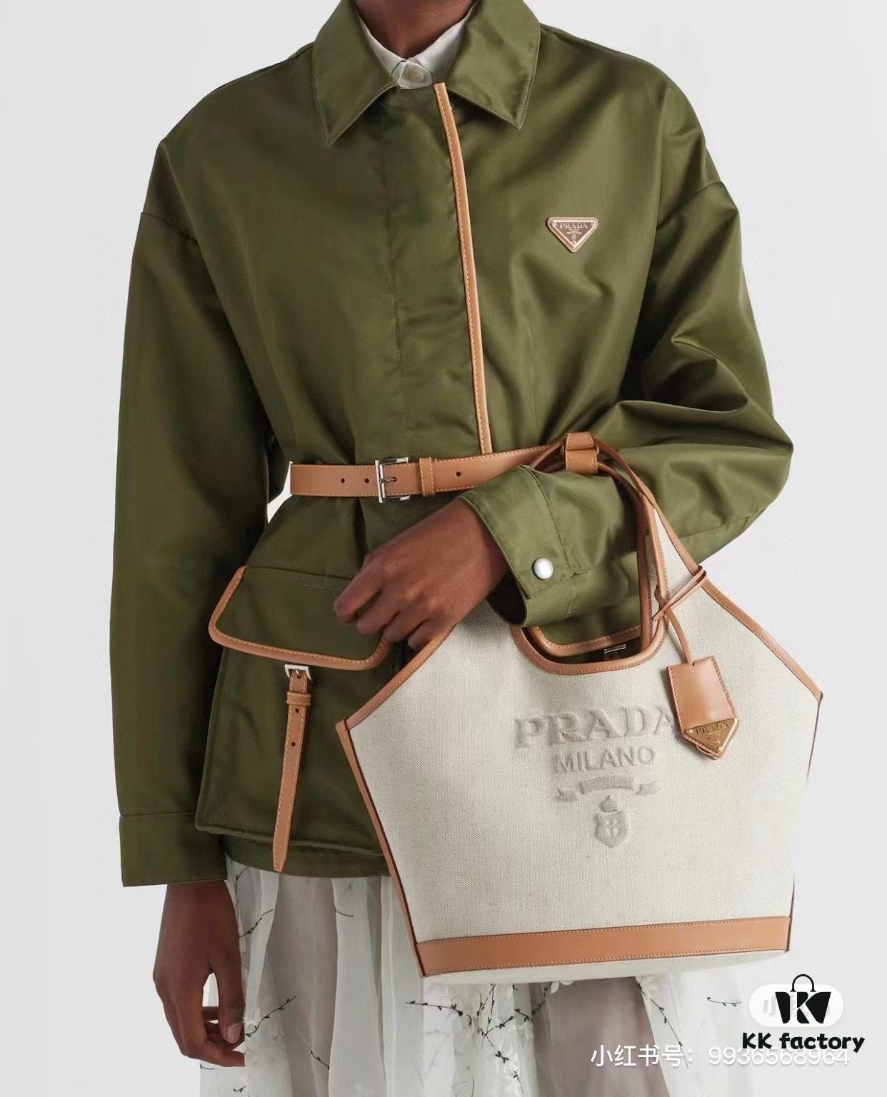 Large Size Prada New Linen Blend Tote Bag