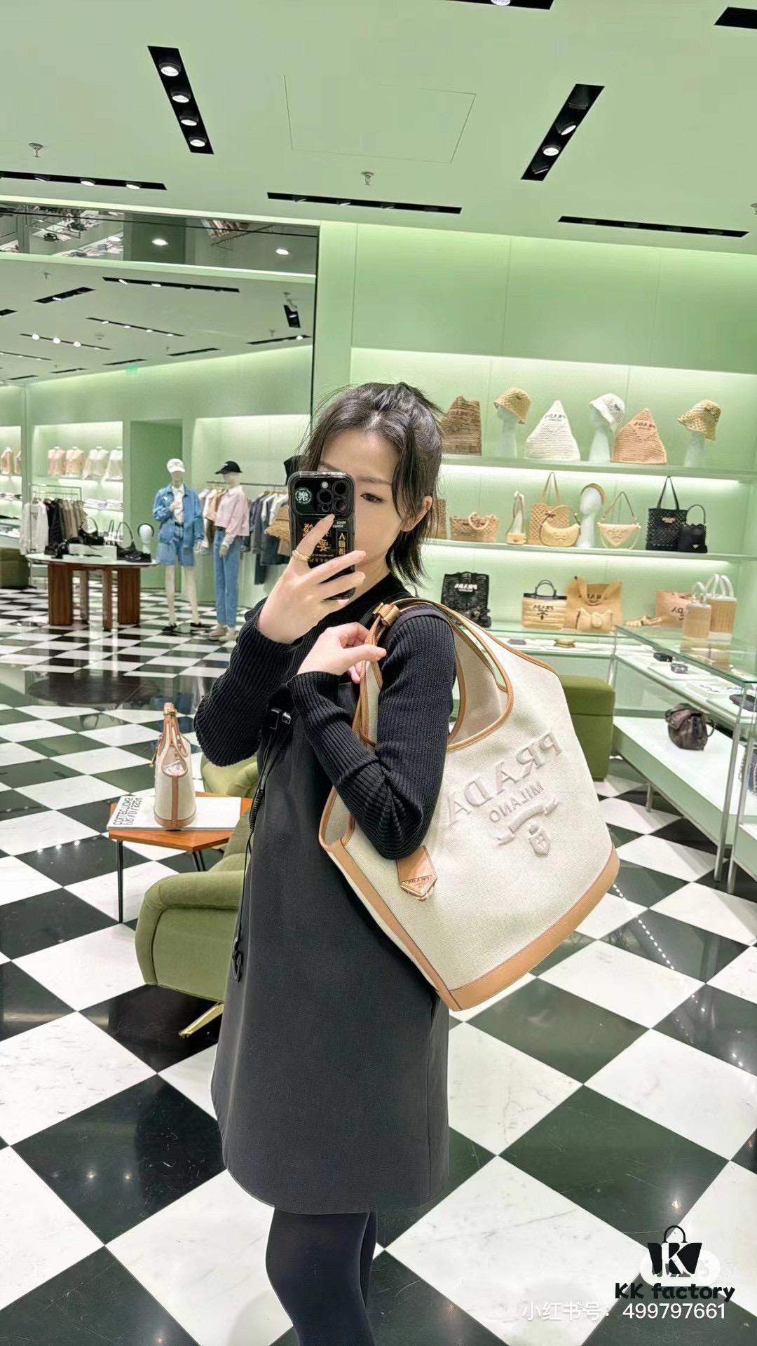 Large Size Prada New Linen Blend Tote Bag