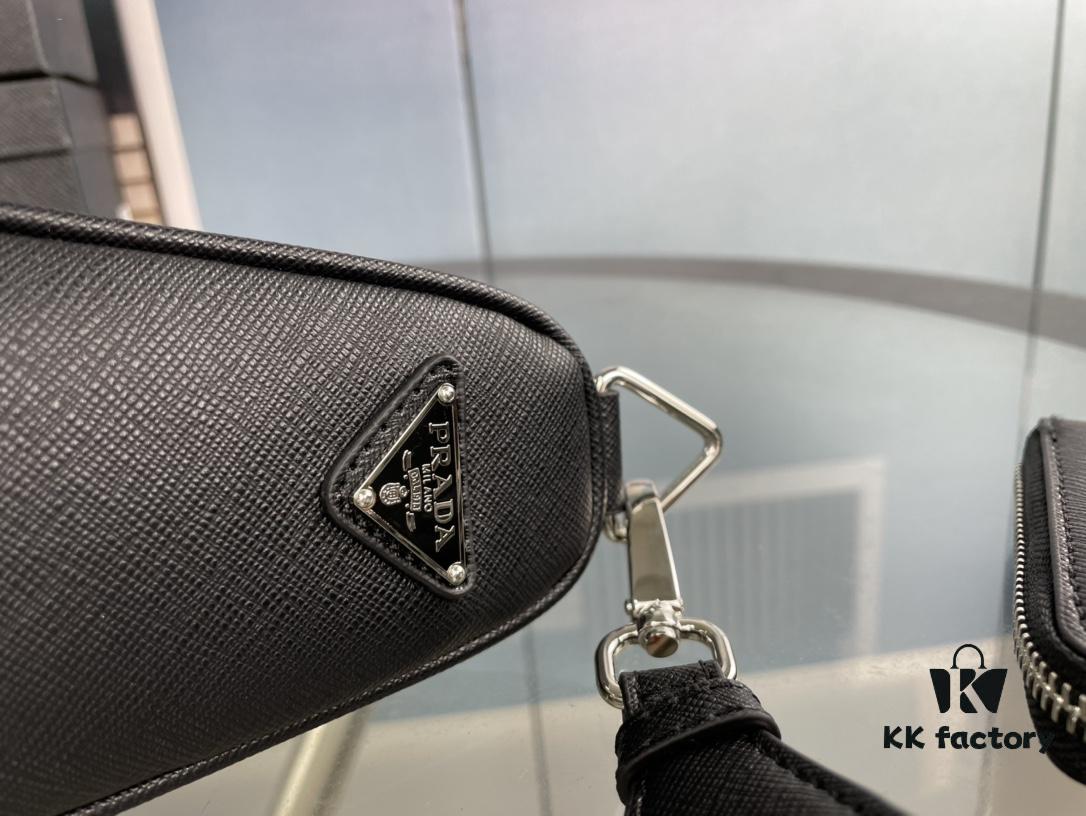 Prada 21K Tri-Fold Cross Texture Triangle Bag with Box