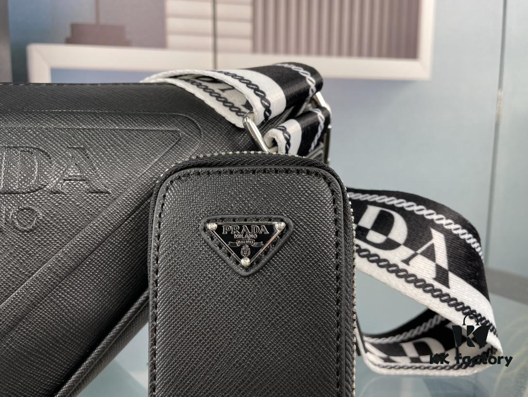 Prada 21K Tri-Fold Cross Texture Triangle Bag with Box