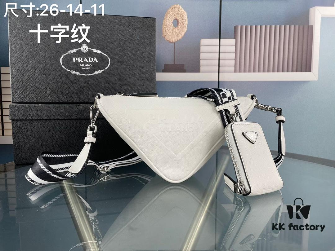 Prada 21K Tri-Fold Cross Texture Triangle Bag with Box