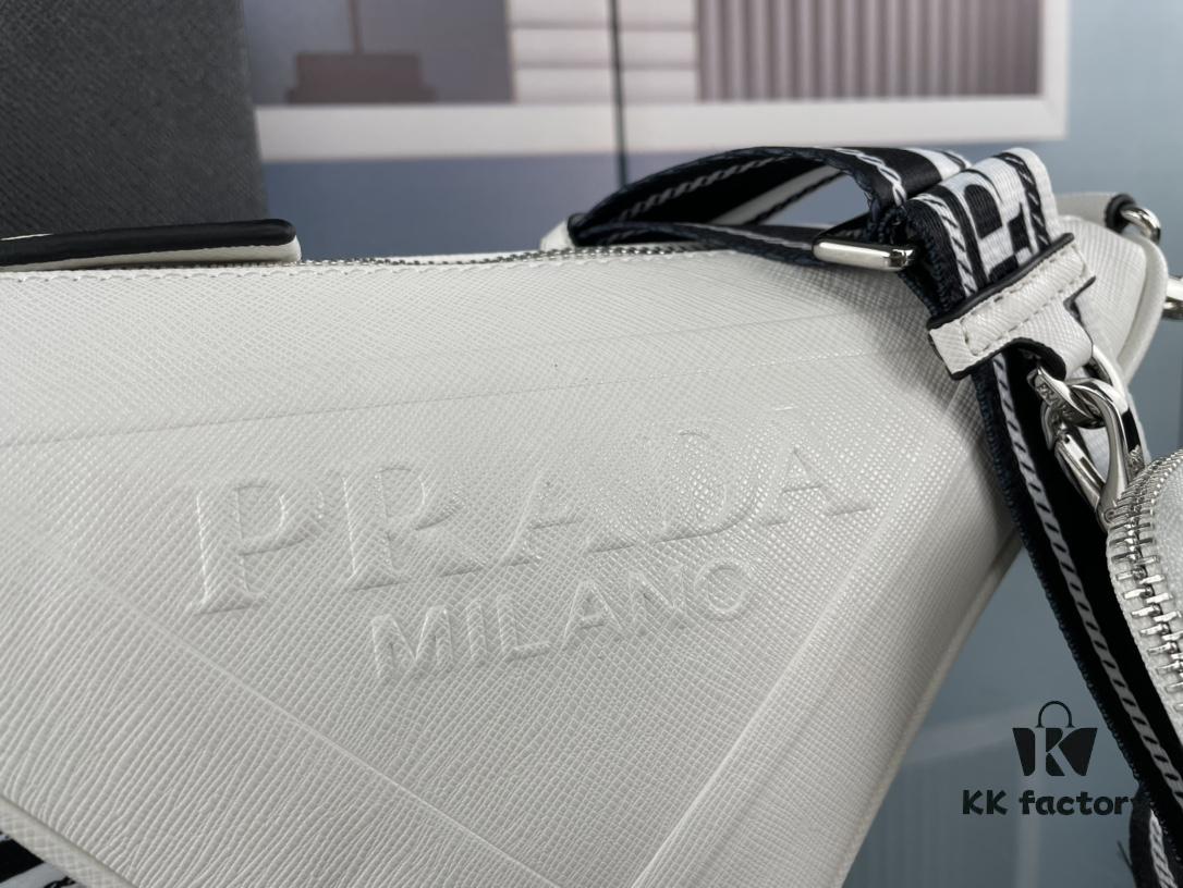Prada 21K Tri-Fold Cross Texture Triangle Bag with Box