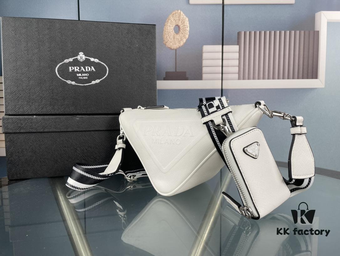 Prada 21K Tri-Fold Cross Texture Triangle Bag with Box