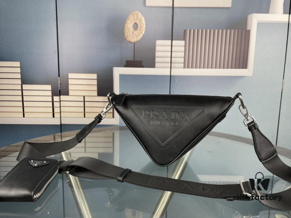 Prada 21K Tri-Fold Triangle Bag with Box, Plain Weave