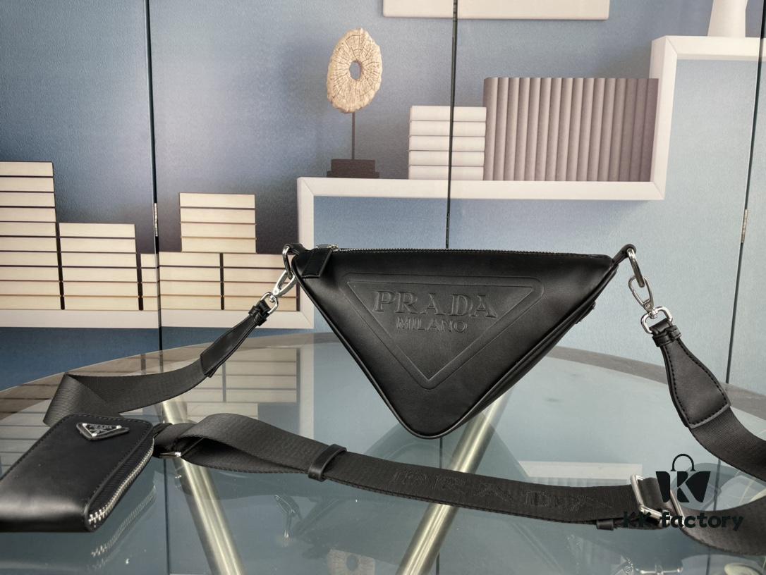 Prada 21K Tri-Fold Triangle Bag with Box, Plain Weave