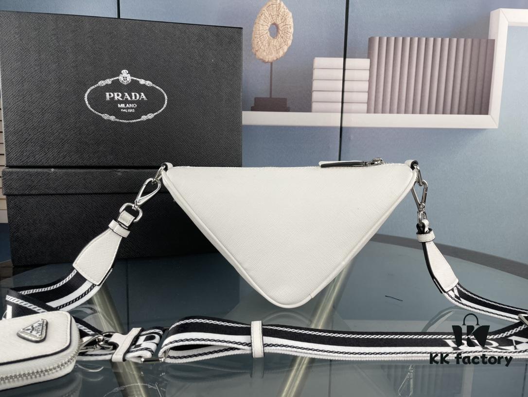 Prada 21K Tri-Fold Cross Texture Triangle Bag with Box