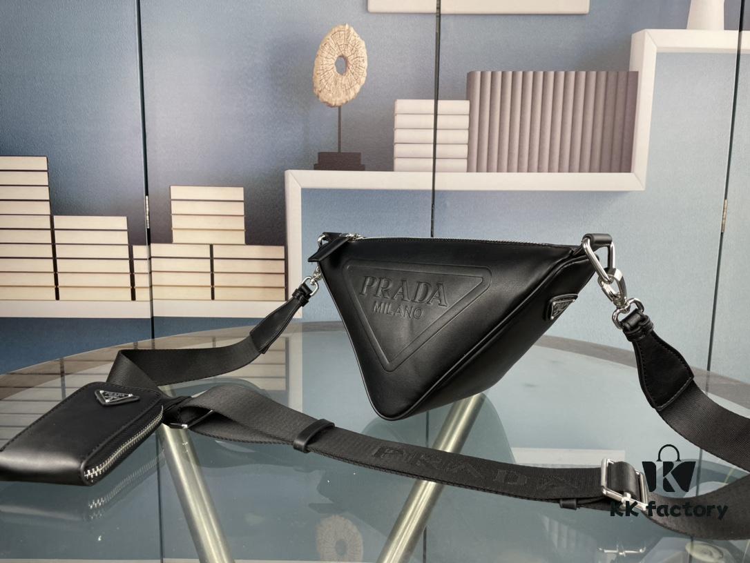 Prada 21K Tri-Fold Triangle Bag with Box, Plain Weave