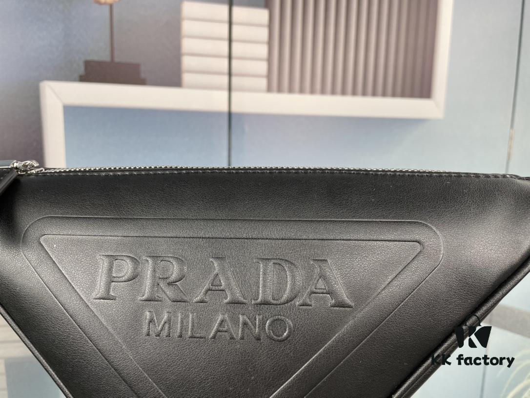 Prada 21K Tri-Fold Triangle Bag with Box, Plain Weave