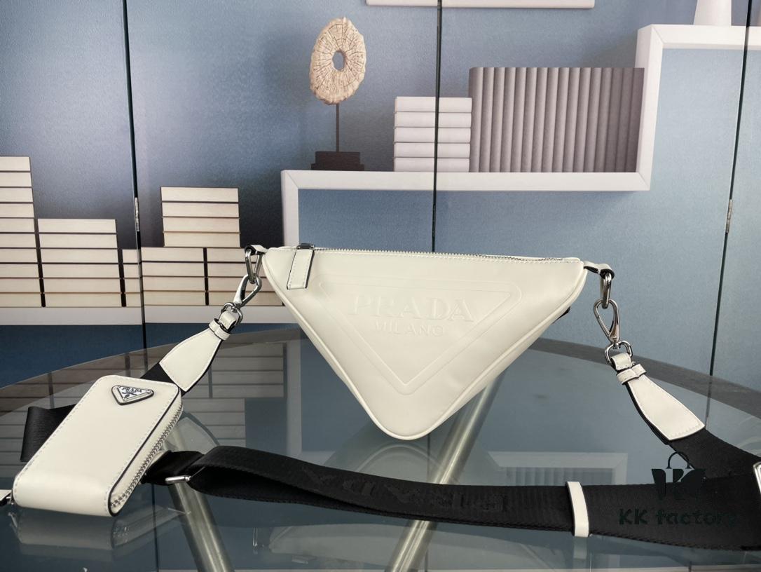 Prada 21K Tri-Fold Triangle Bag with Box, Plain Weave