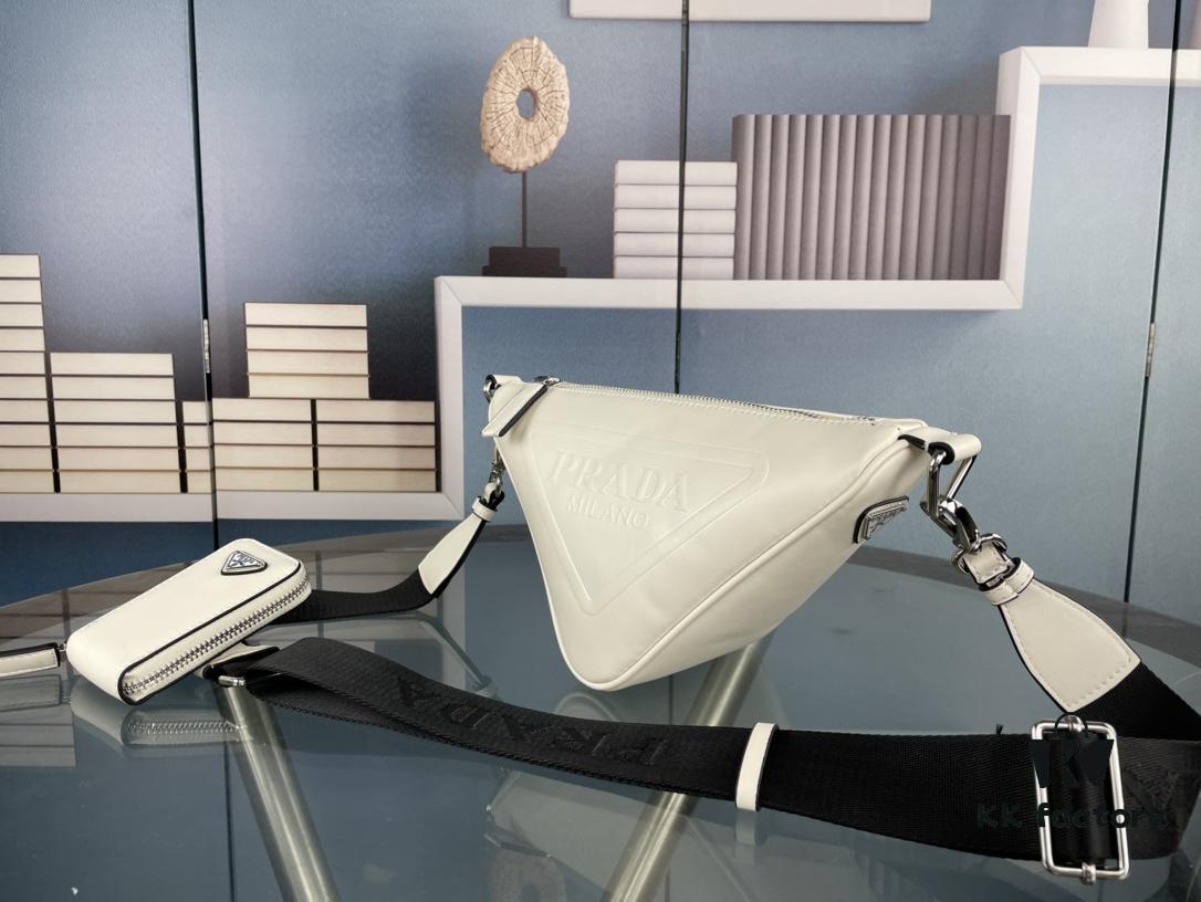 Prada 21K Tri-Fold Triangle Bag with Box, Plain Weave