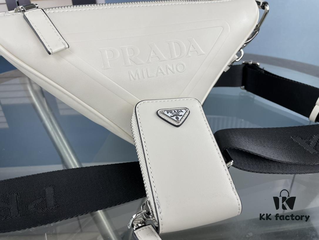 Prada 21K Tri-Fold Triangle Bag with Box, Plain Weave