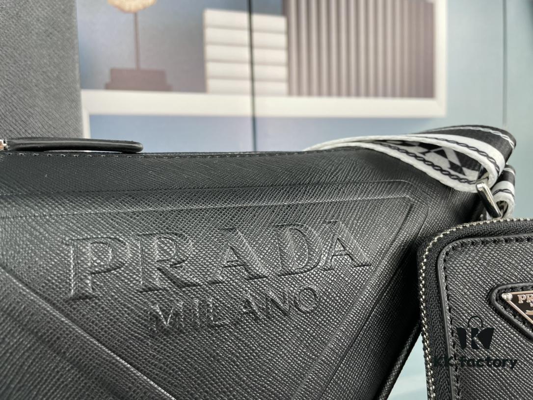 Prada 21K Tri-Fold Cross Texture Triangle Bag with Box