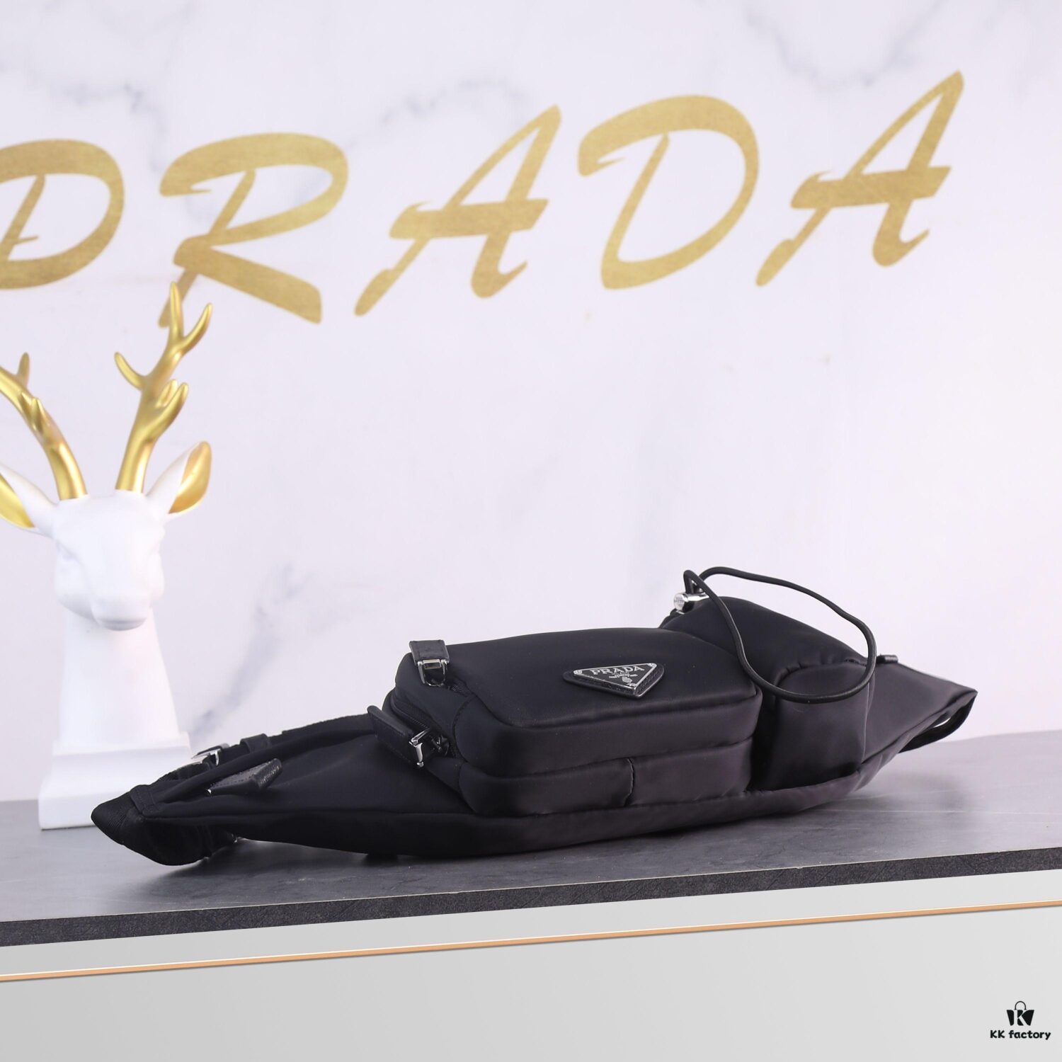PRADA Classic Fashion Waist Bag, Lightweight Waterproof Fabric, Handcrafted Detailing, Style 1B0056, Size: W32 x H12