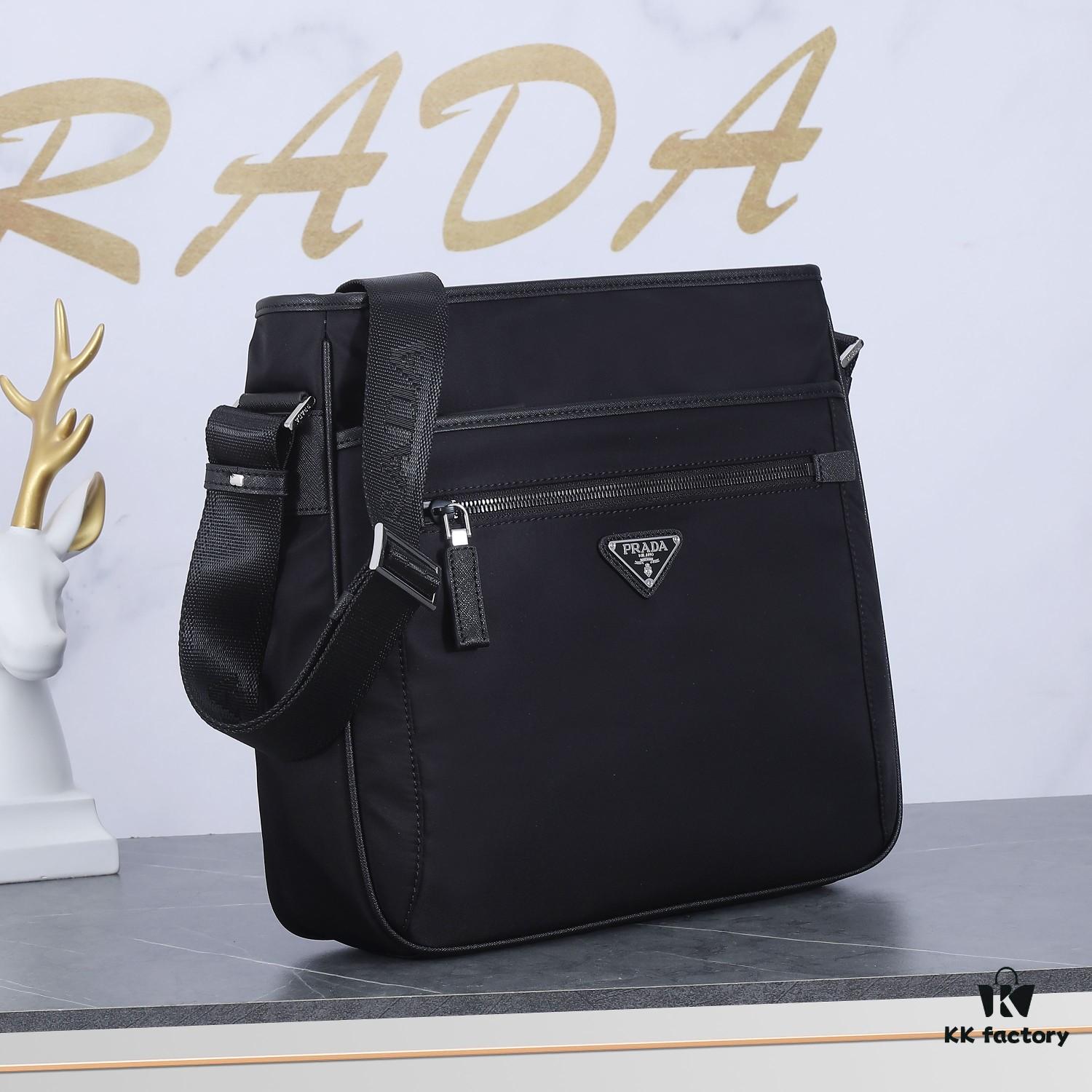 PRADA Men's Shoulder Bag, Classic Bestseller Model, Lightweight Original Waterproof Fabric, High-Quality Craftsmanship, 2VG953 Size: W31 x H29 x D7