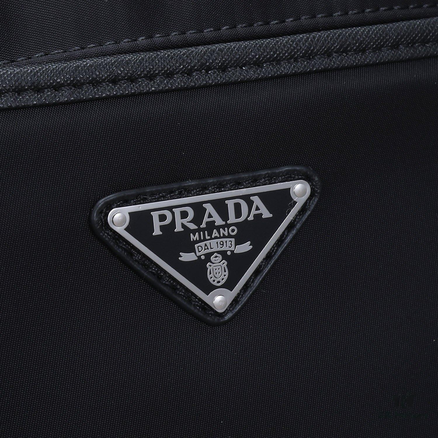 PRADA Men's Single Shoulder Bag, Classic Official Bestseller, Lightweight Original Waterproof Fabric, Model 002 Size: W24 x H28 x D8