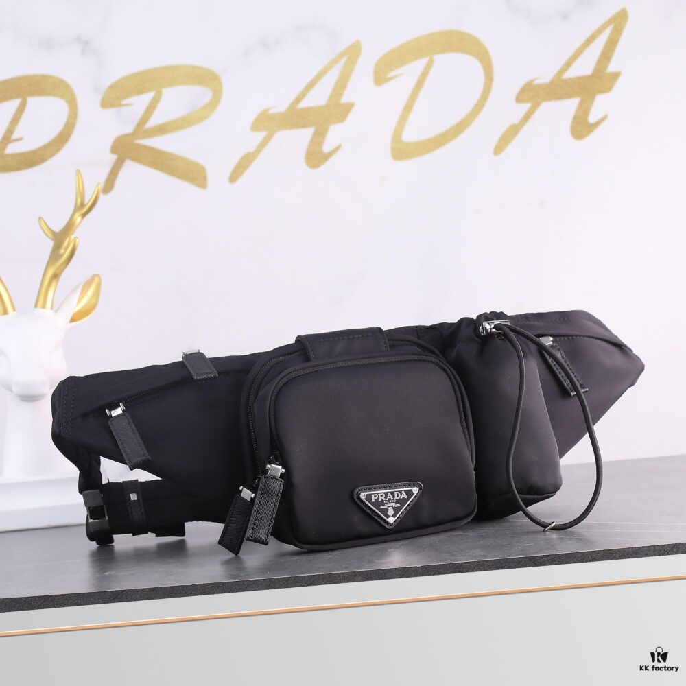 PRADA Classic Fashion Waist Bag, Lightweight Waterproof Fabric, Handcrafted Detailing, Style 1B0056, Size: W32 x H12