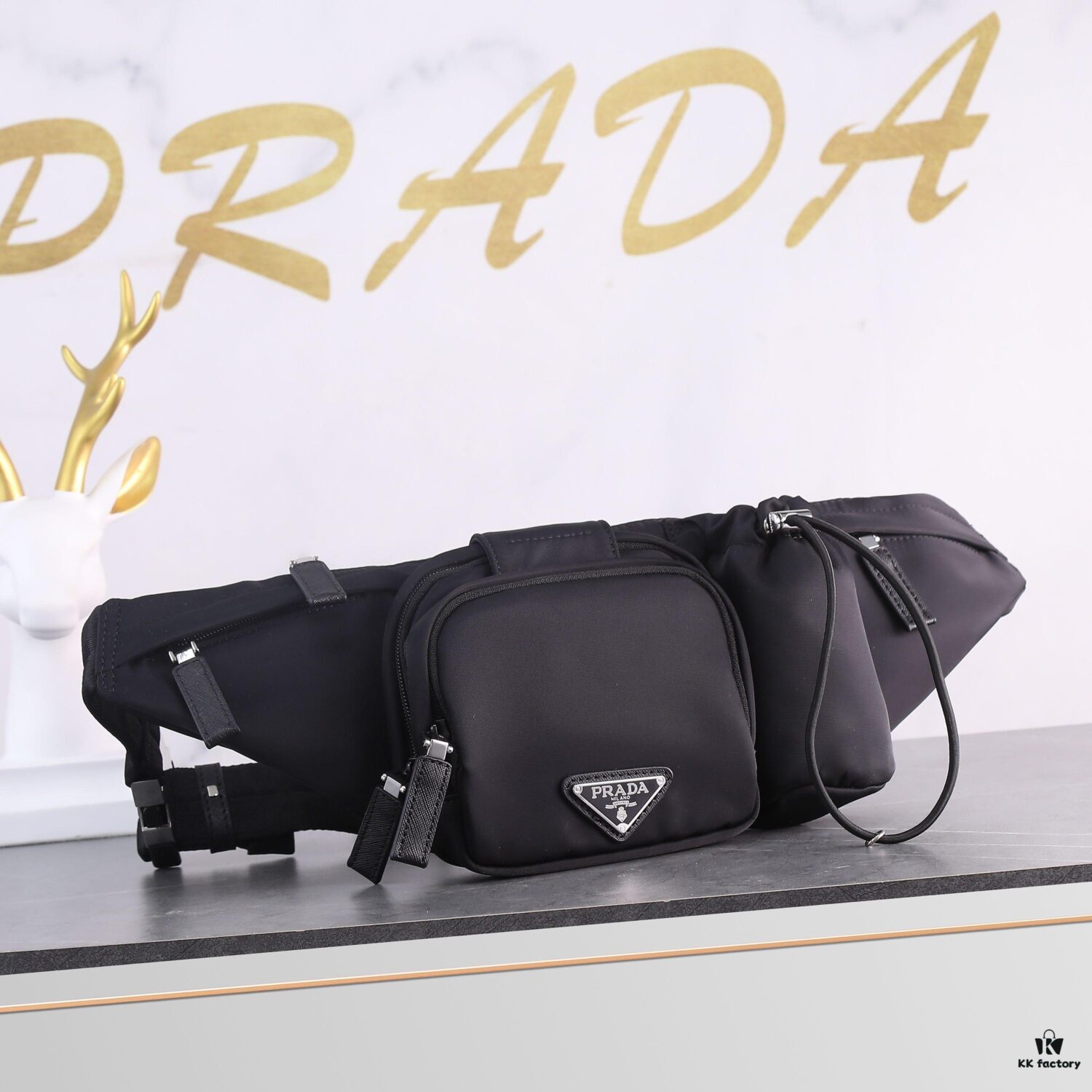 PRADA Classic Fashion Waist Bag, Lightweight Waterproof Fabric, Handcrafted Detailing, Style 1B0056, Size: W32 x H12