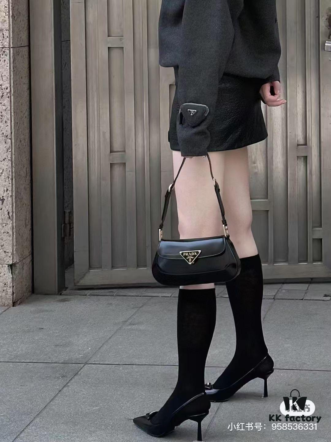 PRADA New Style Baguette Shoulder Bag (Box Included) Size 24x12x4, Model No. 817, Full Grain Leather Version