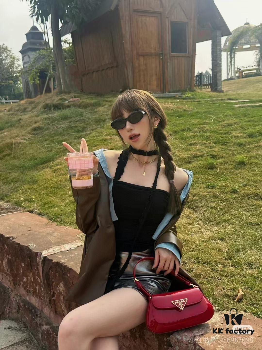 PRADA New Style Baguette Shoulder Bag (Box Included) Size 24x12x4, Model No. 817, Full Grain Leather Version