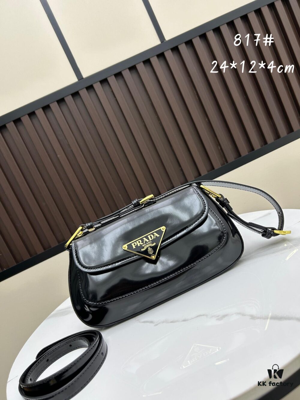 PRADA New Style Baguette Crossbody Bag (With Box) Size 24x12x4, Model No. 817, Full Grain Leather Version