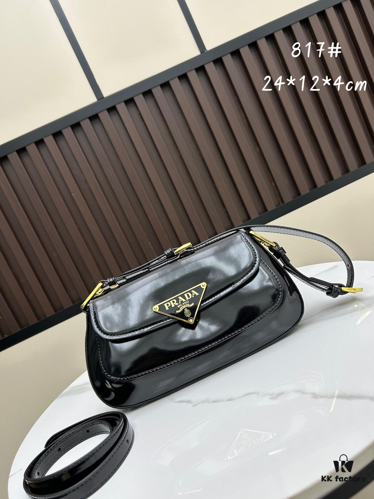 PRADA New Style Baguette Crossbody Bag (With Box) Size 24x12x4, Model No. 817, Full Grain Leather Version
