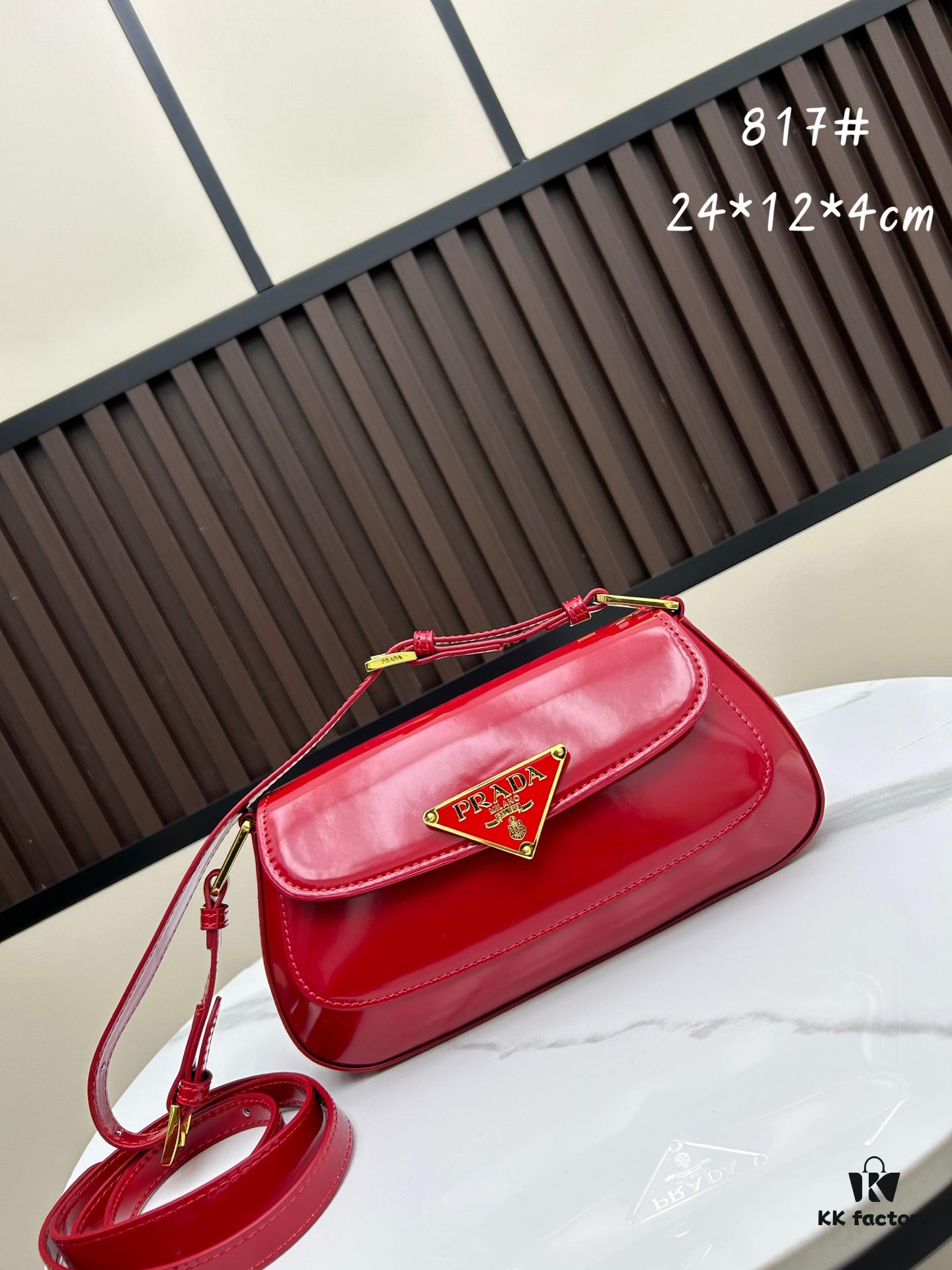 PRADA New Baguette Crossbody Bag (Box Included) Size 24x12x4, Model No. 817, Calfskin Version