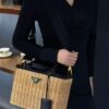 Prada-Inspired Palm Leaf and Leather Woven Tote Bag – Vacation-Ready Fashion, Handheld or Shoulder Carry