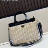 Prada-style Wicker Handbag, Palm Leaf and Cowhide Weave, High-end Designer Look, Adjustable Handle for Hand or Shoulder Carry