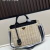 Prada-style Wicker Handbag, Palm Leaf and Cowhide Weave, High-end Designer Look, Adjustable Handle for Hand or Shoulder Carry