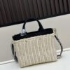 Prada-inspired Palm Leaf and Leather Woven Tote Bag – Vacation-Ready Fashion, Handheld or Shoulder Carry