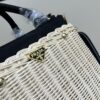 Prada-inspired Palm Leaf and Leather Woven Tote Bag – Vacation-Ready Fashion, Handheld or Shoulder Carry