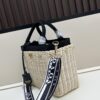 Prada-Inspired Wicker Basket Bag – Stylish Vacation Essential, Handwoven with Palm Leaf and Genuine Leather, Top-Quality Hardware, Classic Logo Design