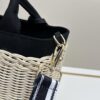 Prada-Inspired Wicker Basket Bag – Stylish Vacation Essential, Handwoven with Palm Leaf and Genuine Leather, Top-Quality Hardware, Classic Logo Design