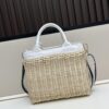 Prada-Inspired Palm Leaf and Leather Woven Tote Bag – Vacation-Ready Fashion, Handheld or Shoulder Carry