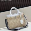 Prada-style Wicker Handbag, Palm Leaf and Cowhide Weave, High-end Designer Look, Adjustable Handle for Hand or Shoulder Carry