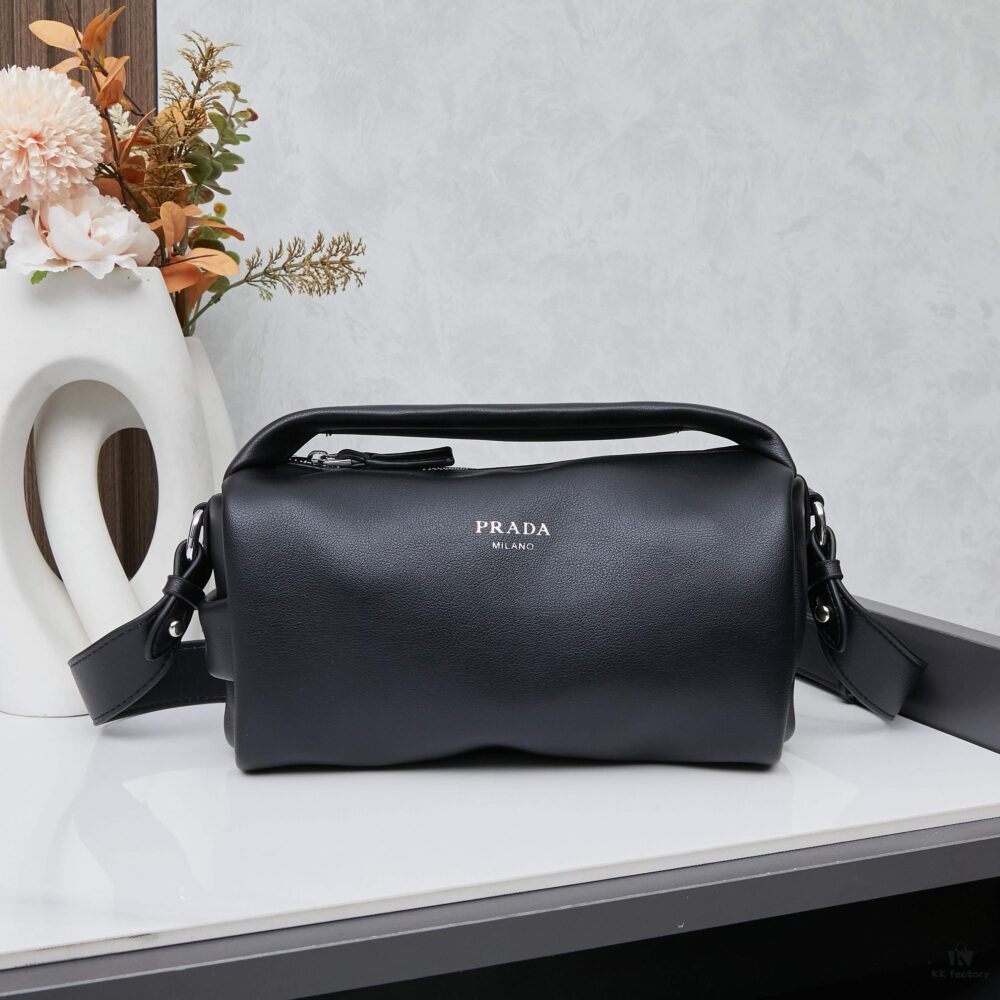 PRADA 25 Runway Unisex Aged Oil-Waxed Lambskin Boston Bag