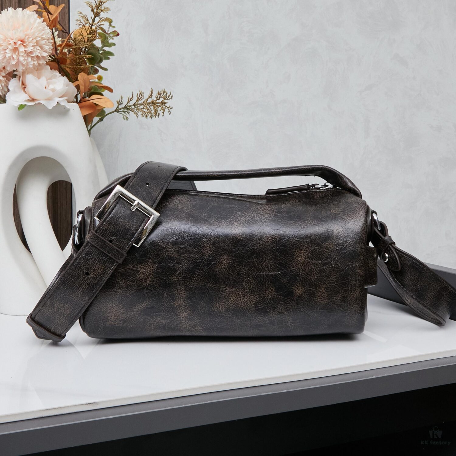 PRADA 25 Runway Edition Unisex Distressed Wax Leather Boston Bag